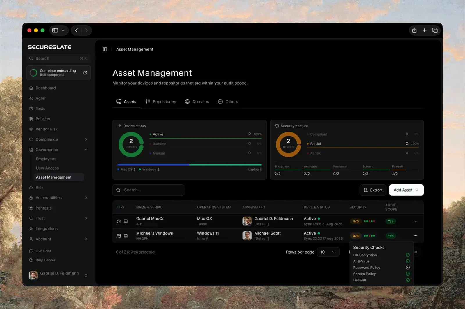 SecureSlate Device Agent monitoring employee device compliance checks