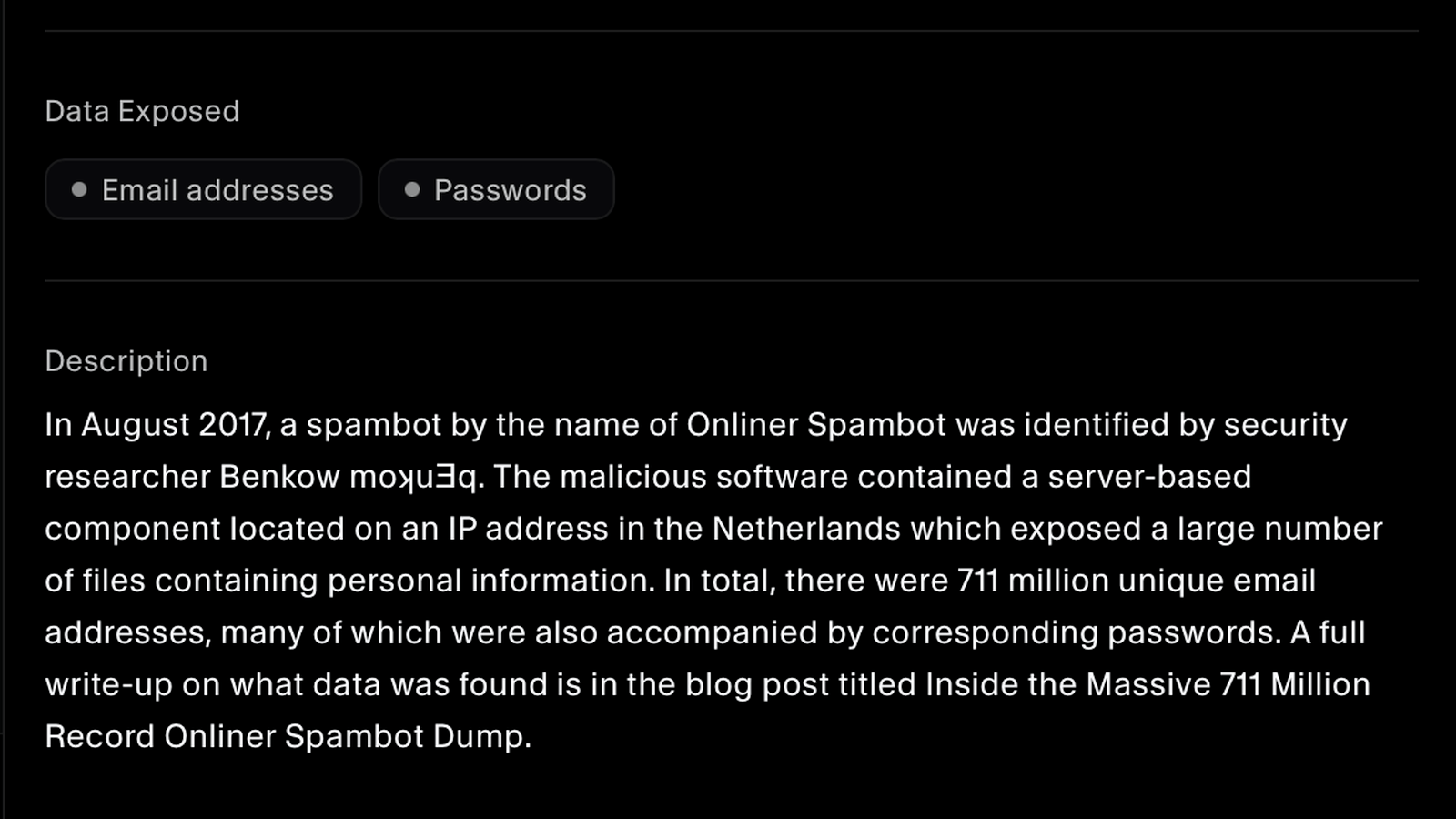 Breach description explaining what happened and how many records were affected