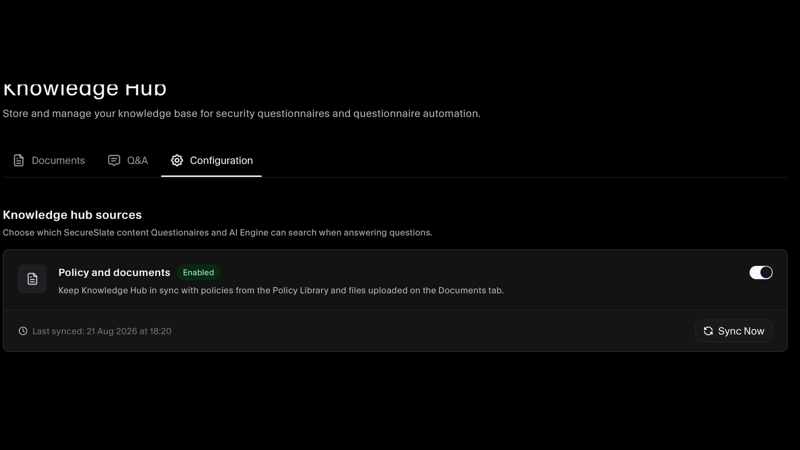Knowledge hub sources with policy library sync enabled