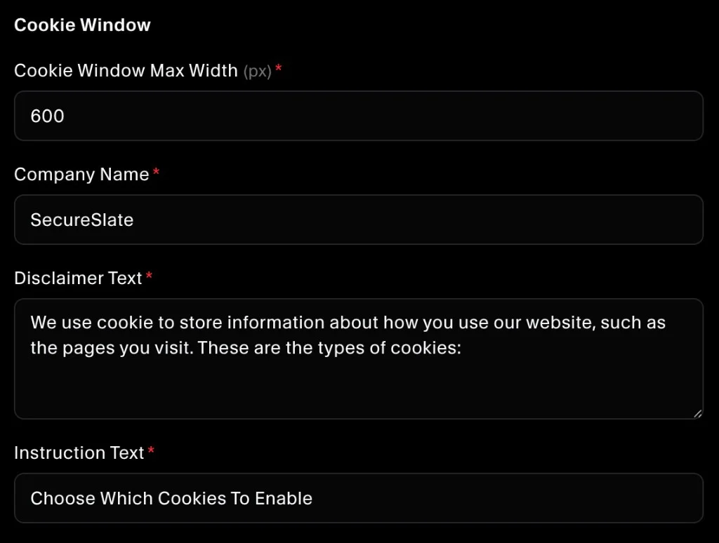 Customize cookie window