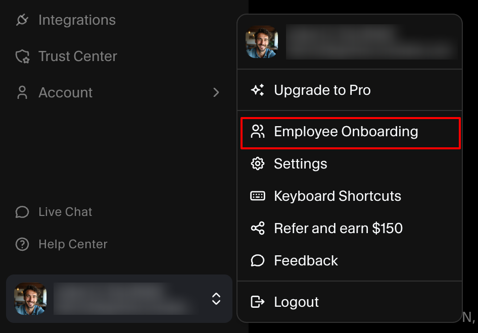 Access Employee Onboarding from profile
