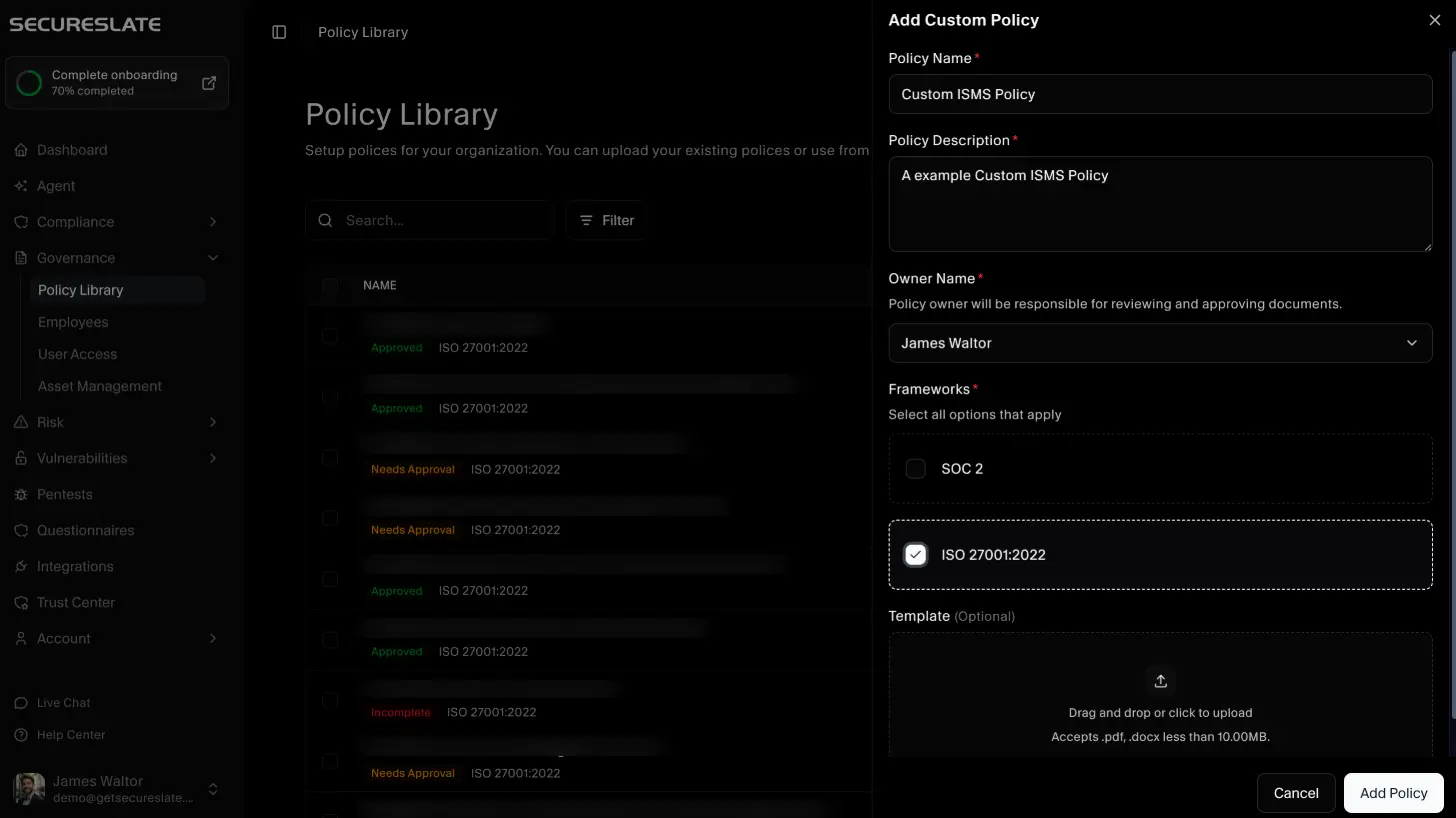 Custom policy fields