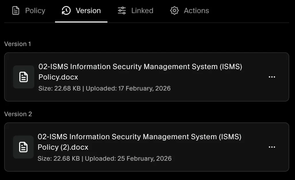 Policy Versions tab