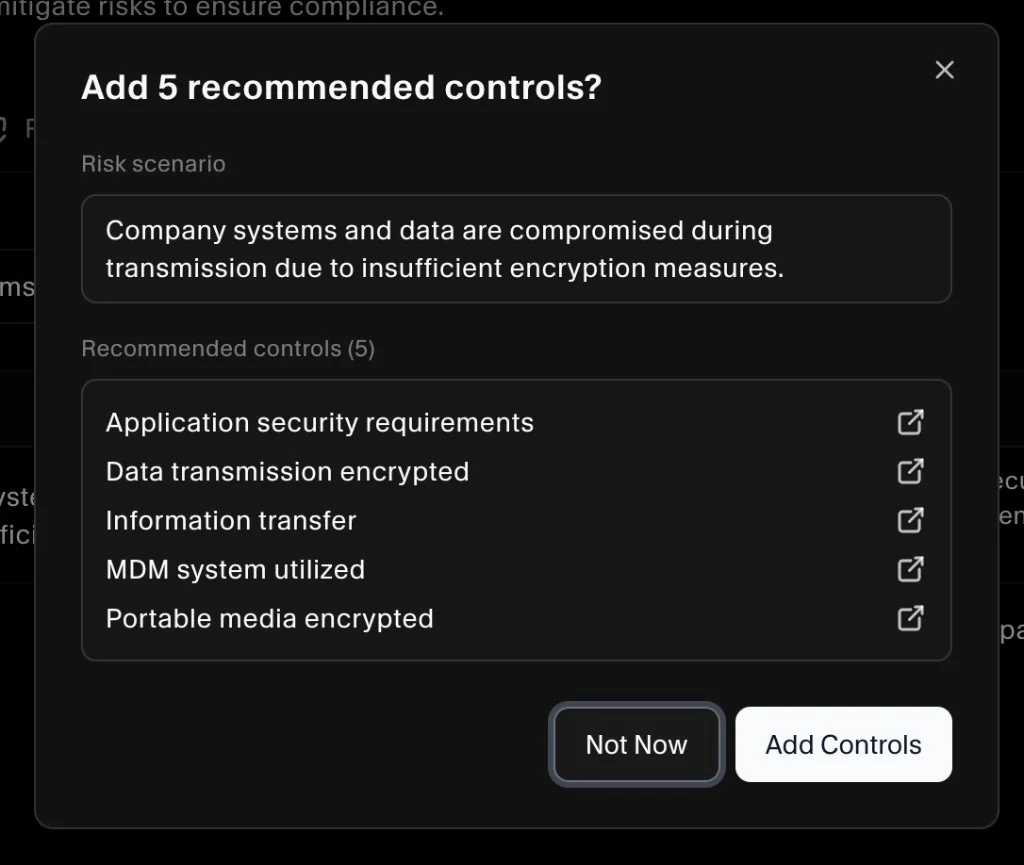 Recommended controls prompt