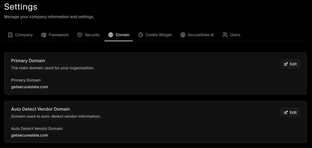 Settings - Domain