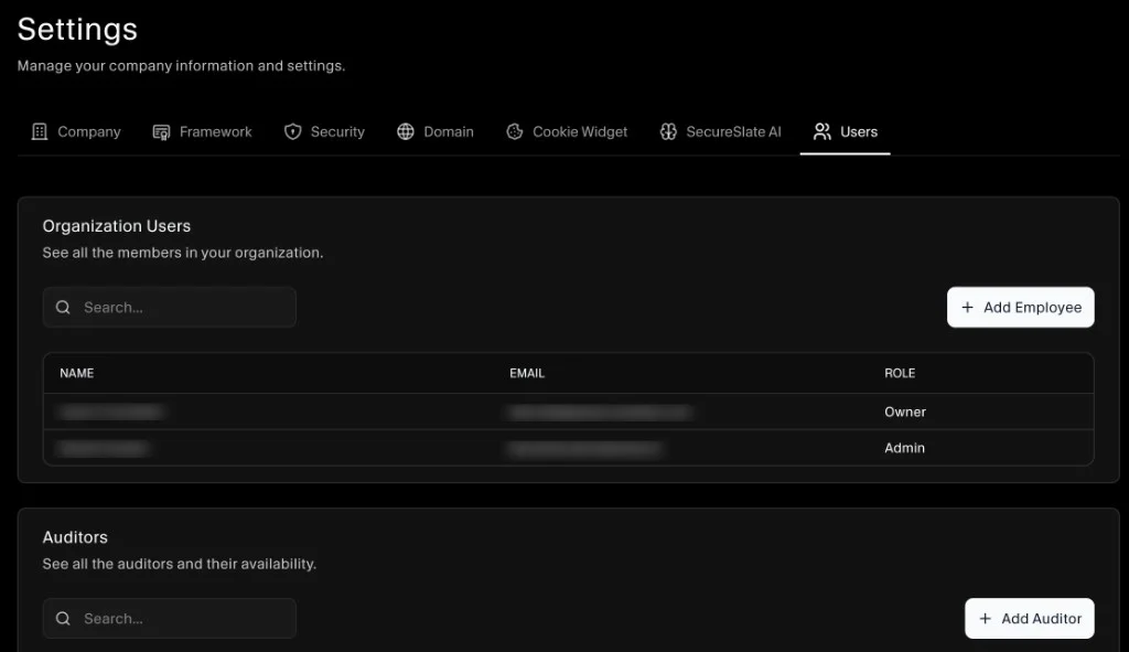 Settings - Users