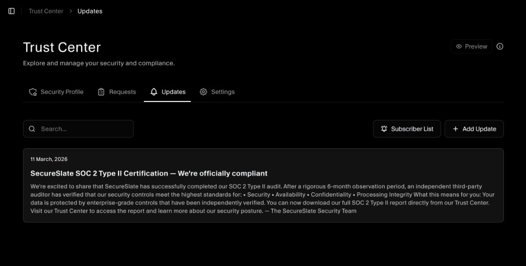 Trust Center Updates