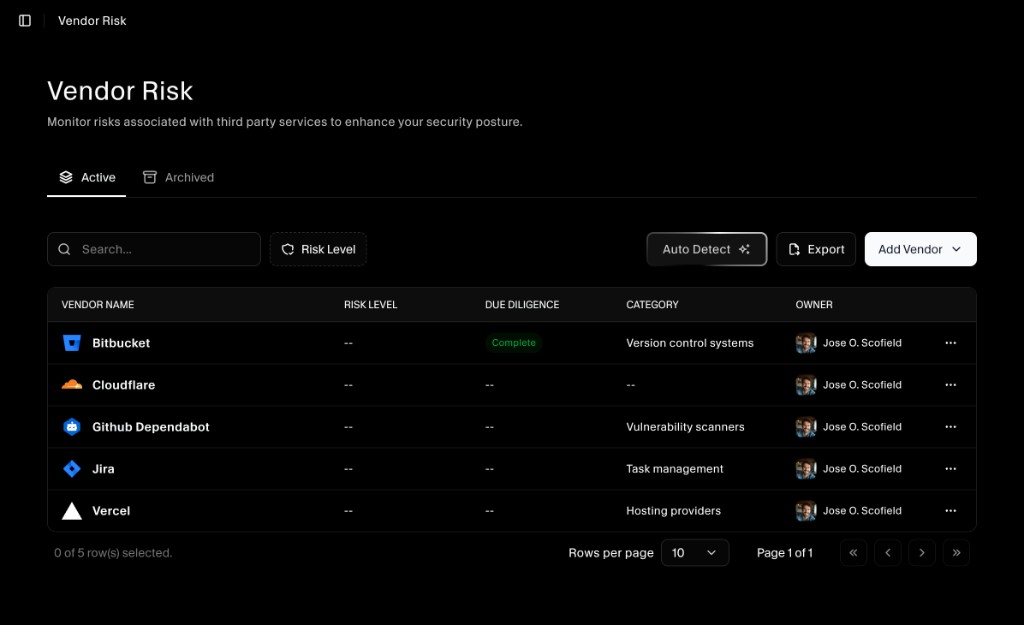 Vendor Risk page